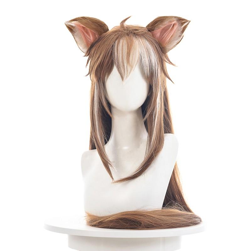 Game Genshin Impact Hina Gorou Brown Mixed Ears Long Cosplay Wigs