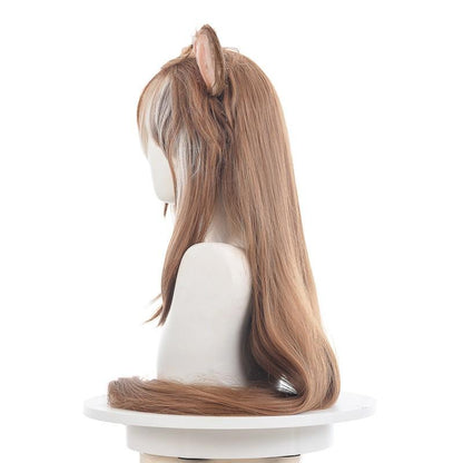 Game Genshin Impact Hina Gorou Brown Mixed Ears Long Cosplay Wigs