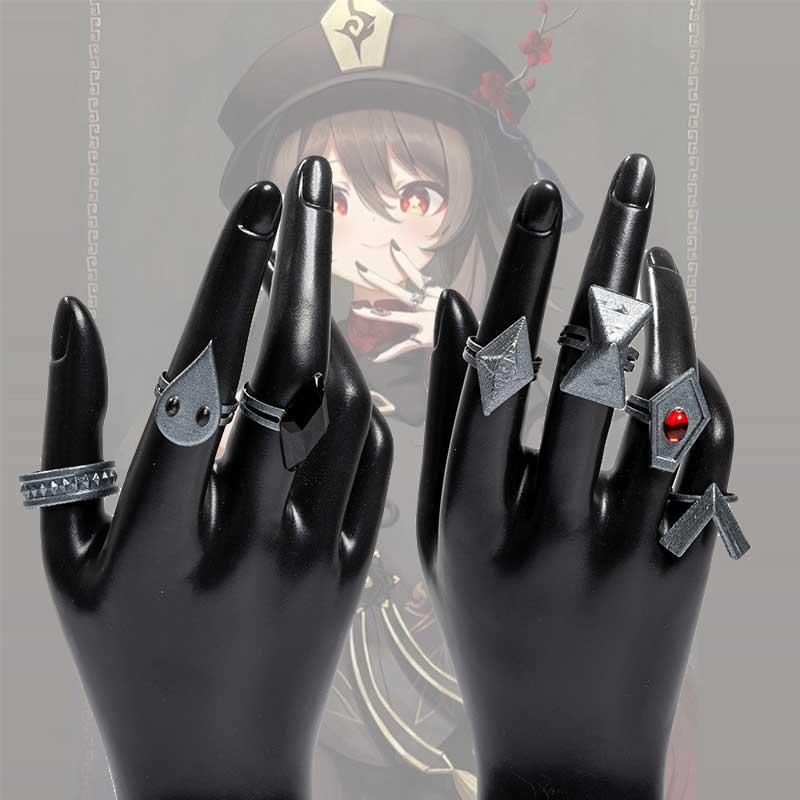 Game Genshin Impact Hu Tao 7 Rings Cosplay Props