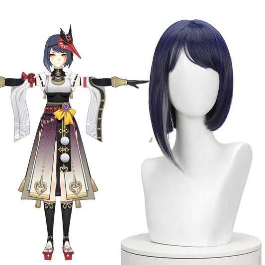Game Genshin Impact Kujou Sara Blue Mixed Color Cosplay Wigs