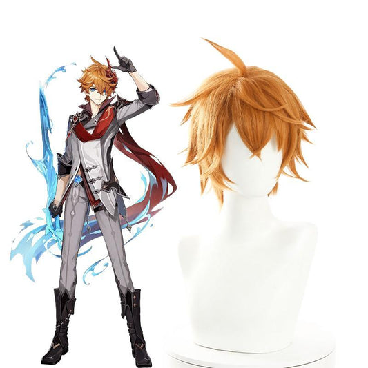 Game Genshin Impact Tartaglia Orange Short Cosplay Wigs 