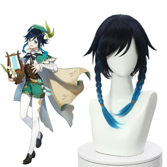 Game Genshin Impact Venti Blue Gradient Cosplay Wigs