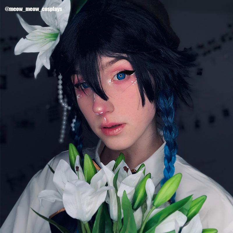 Game Genshin Impact Venti Blue Gradient Cosplay Wigs
