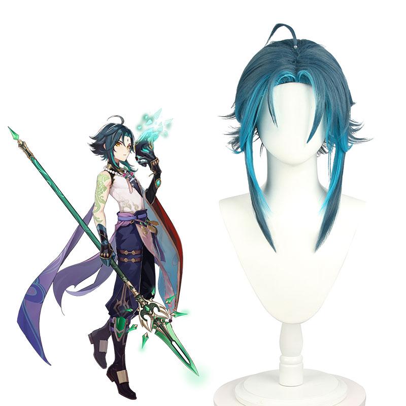 Game Genshin Impact Xiao Blue Mixed Cosplay Wigs 