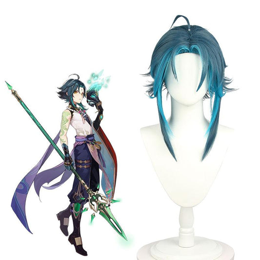 Game Genshin Impact Xiao Blue Mixed Cosplay Wigs 
