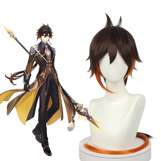 Game Genshin Impact Zhongli Brown Gradient Long Cosplay Wigs