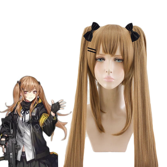 Game Girls Frontline UMP45UMP9 Brown Ponytail Linen Curls Cosplay Wigs