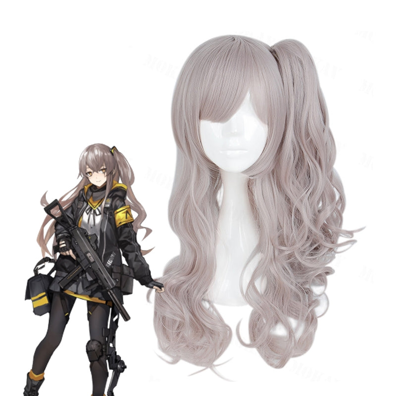 Game Girls Frontline UMP45UMP9 Brown Ponytail Linen Curls Cosplay Wigs