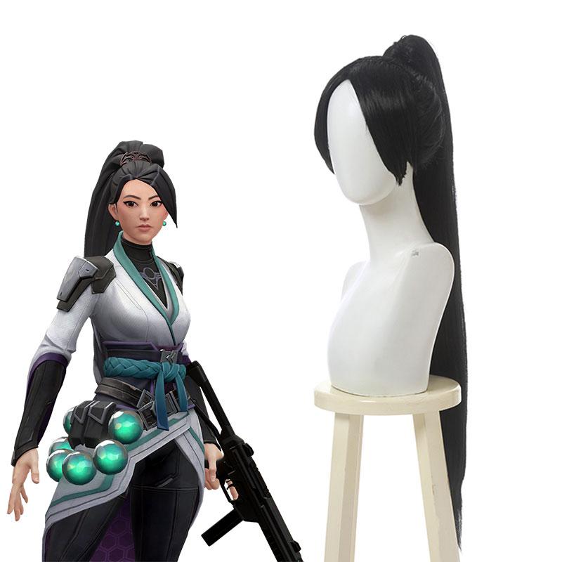 Game Valorant Project A Sage Black Long Ponytail Cosplay Wigs