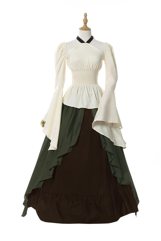 Retro White Wavy Skirt Two-piece Suit  Costume