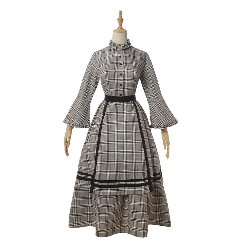 Women Renaissance Victorian Medieval Long Lattice Cotton Dress