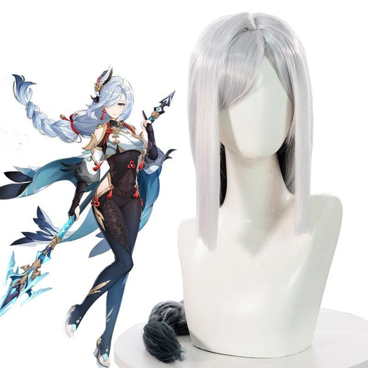 Game Genshin Impact Shenhe Gray Long Braid Cosplay Wigs