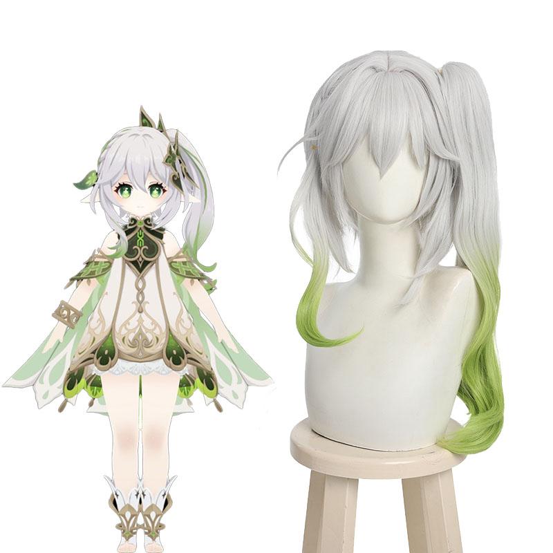 Genshin Impact Nahida Grey Mixed Green Cosplay Wigs