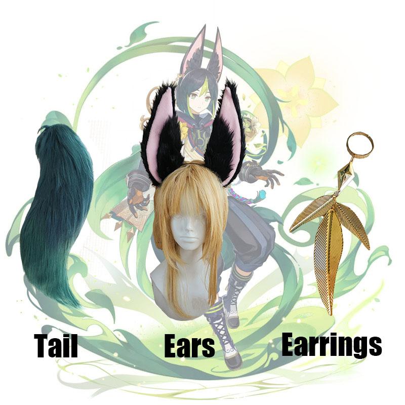 Genshin Impact Sumeru Tighnari Ears / Tail / Earrings Cosplay Props