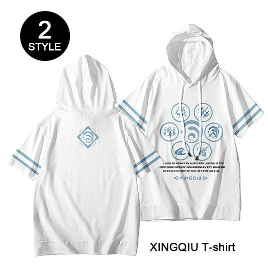 Genshin Impact Xingqiu T-shirt With Hat Cosplay Costume