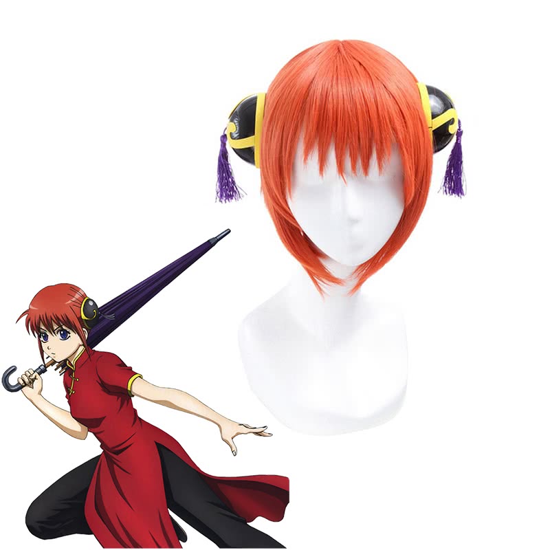 Gintama Kagura 30CM Orange Anime Cosplay Wig 