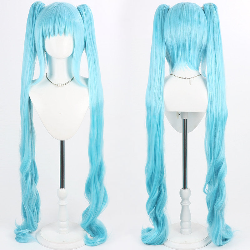 Light blue long twin-tail scalp-top cosplay wig - product view 1