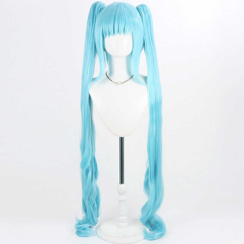 Light blue long twin-tail scalp-top cosplay wig - product view 2
