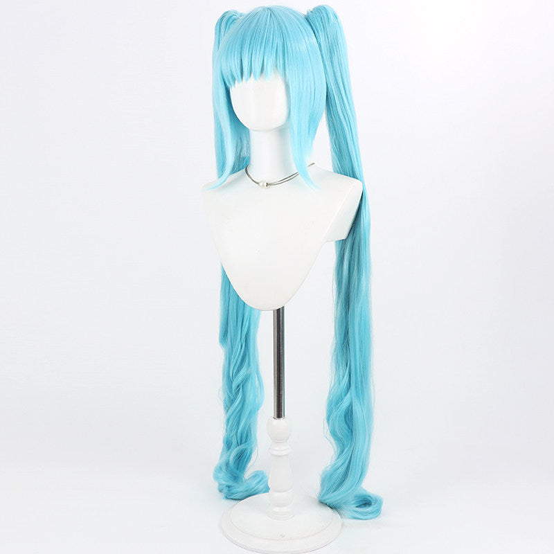 Light blue long twin-tail scalp-top cosplay wig - product view 4