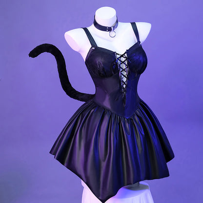 Halloween Cat Girl Dress Black Cosplay Costume