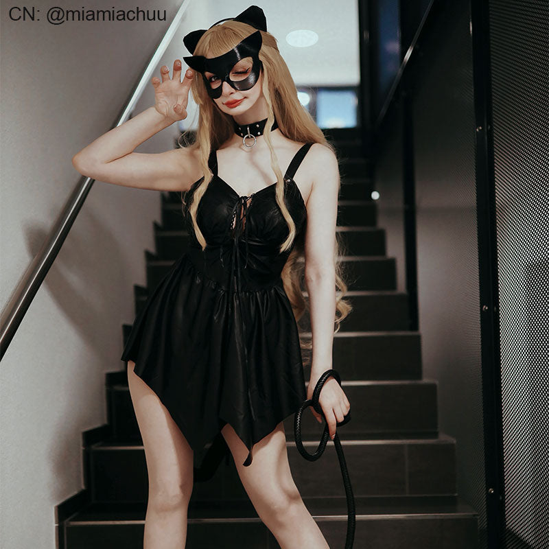 Halloween Cat Girl Dress Black Sexy Cosplay Costume