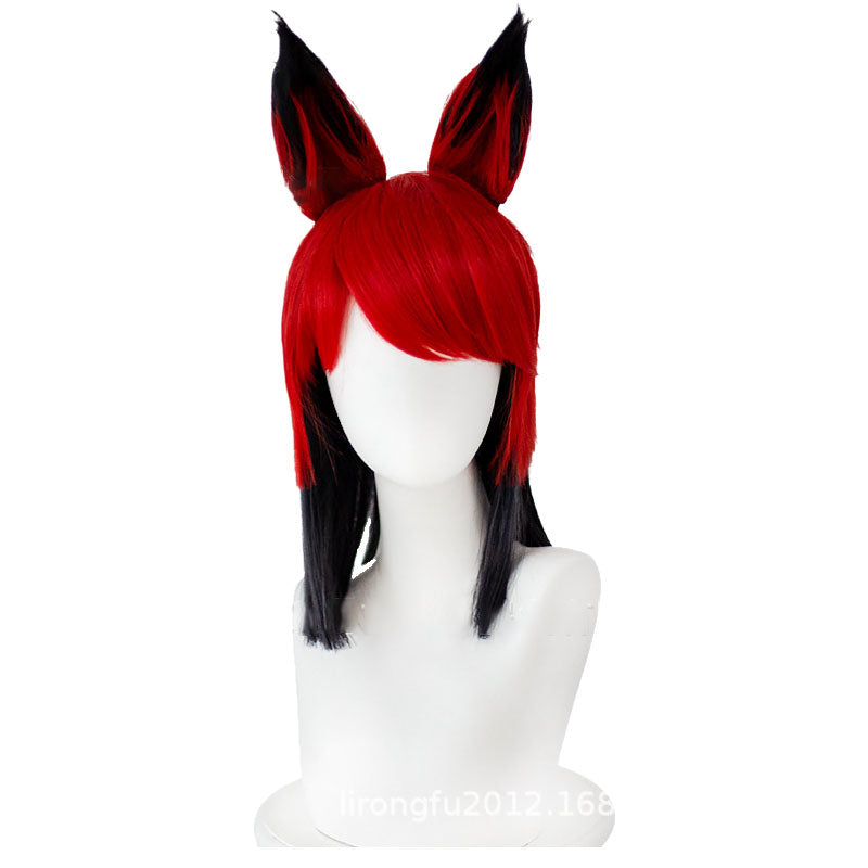Anime Hazbin Hotel Alastor The Radio Demon Red Mixed Black Cosplay Wigs