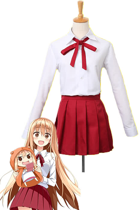 White Long-Sleeve Blouse and Red Pleated Skirt Uniform Set