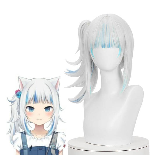 Hololive Gawr Gura CatShark Mixed Color Ponytail Cosplay Wigs