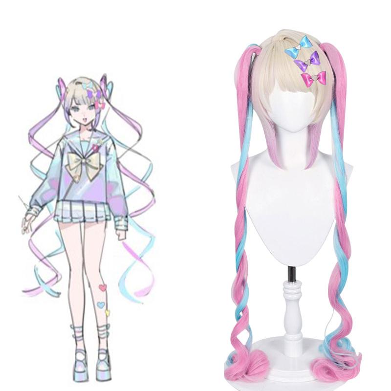 Hololive NEEDY GIRL OVERDOSE KAngel Long Pink Mixed Blue Cosplay Wigs
