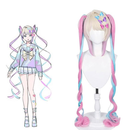 Hololive NEEDY GIRL OVERDOSE KAngel Long Pink Mixed Blue Cosplay Wigs