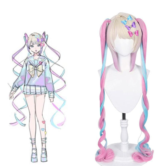 Hololive NEEDY GIRL OVERDOSE KAngel Long Pink Mixed Blue Cosplay Wigs