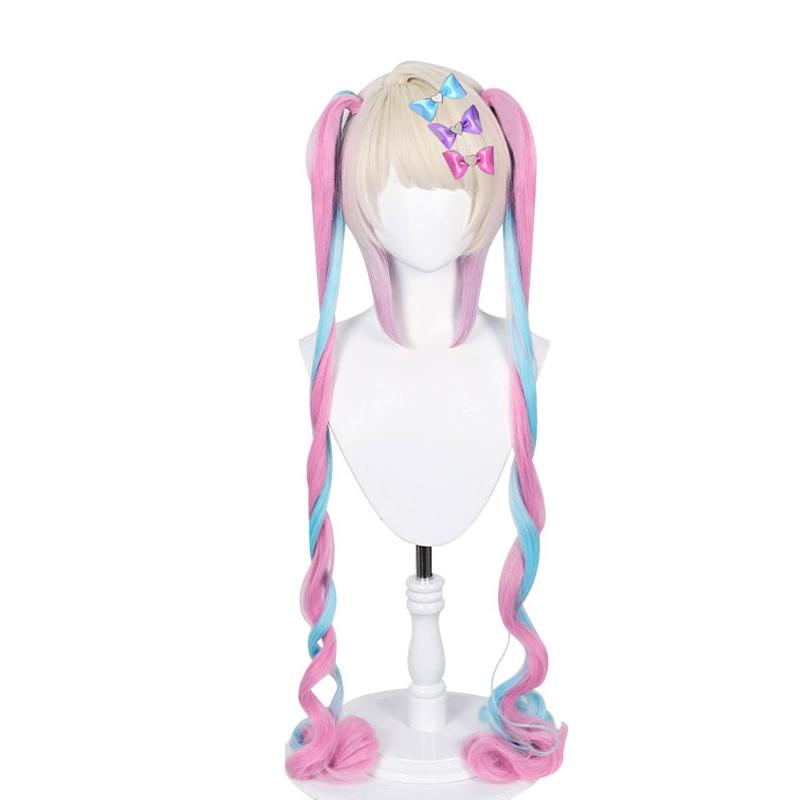 Hololive NEEDY GIRL OVERDOSE KAngel Long Pink Mixed Blue Cosplay Wigs