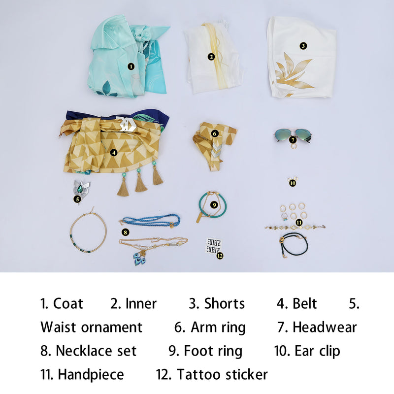Rolecosplay Honkai Star Rail Aventurine Summer Cosplay Costume - complete set flat-lay and included components
