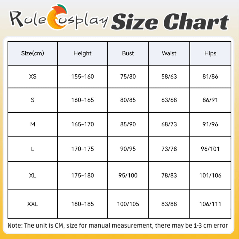 Rolecosplay Honkai Star Rail Aventurine Summer Cosplay Costume - size chart in cm