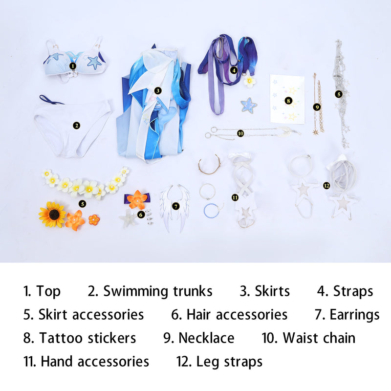 Rolecosplay Honkai Star Rail Robin Summer Cosplay Costume - complete set flat-lay and included components