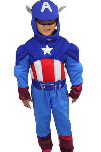 Halloween Boys Long Sleeve Comic Marvel Muscle Captain America Cosplay Costume
