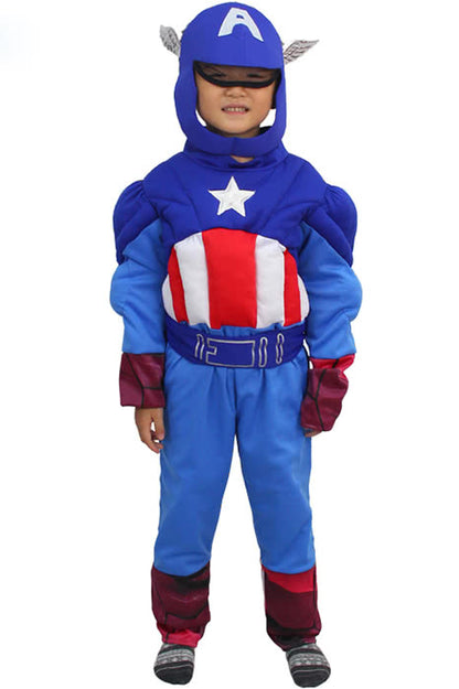 Halloween Boys Long Sleeve Comic Marvel Muscle Captain America Cosplay Costume