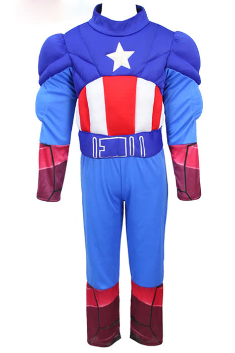Halloween Boys Long Sleeve Comic Marvel Muscle Captain America Cosplay Costume