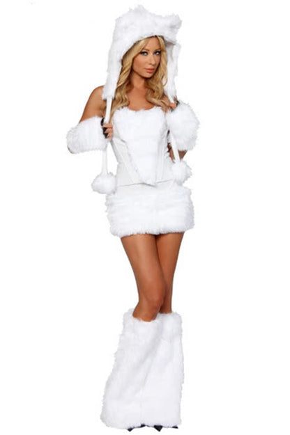 White Wolf Polar Bear Frisky Halloween Cosplay Costume Outfit Fancy Dress For Woman Sexy Halloween Costumes Full Set