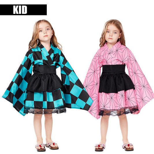 Kid Demon Slayer Tanjirou Kamado / Nezuko Kamado Kimono Cosplay Costume