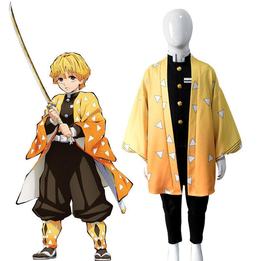 Kid Demon Slayer Zenitsu Agatsuma kimono Cosplay Costume
