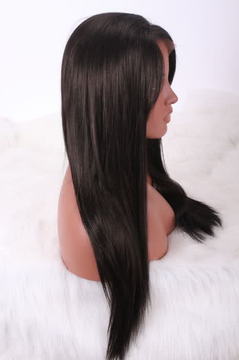 Black Long Straight Dark Brown Side Bangs Black Women Lace Front Wigs