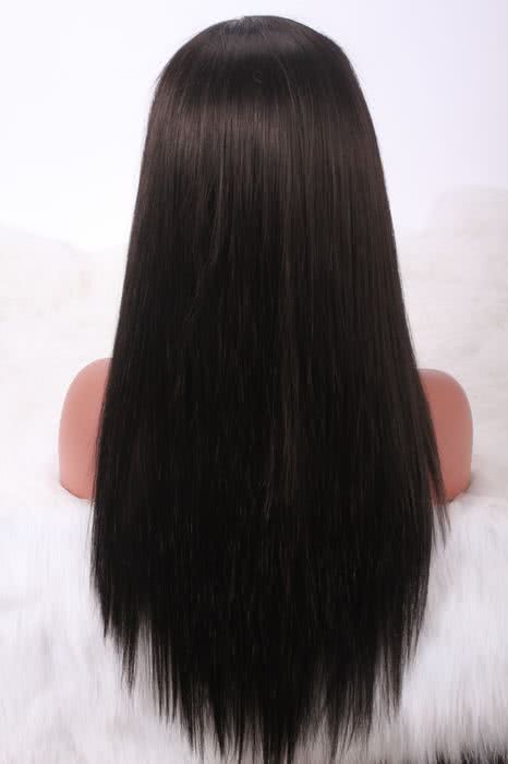 Black Long Straight Dark Brown Side Bangs Black Women Lace Front Wigs