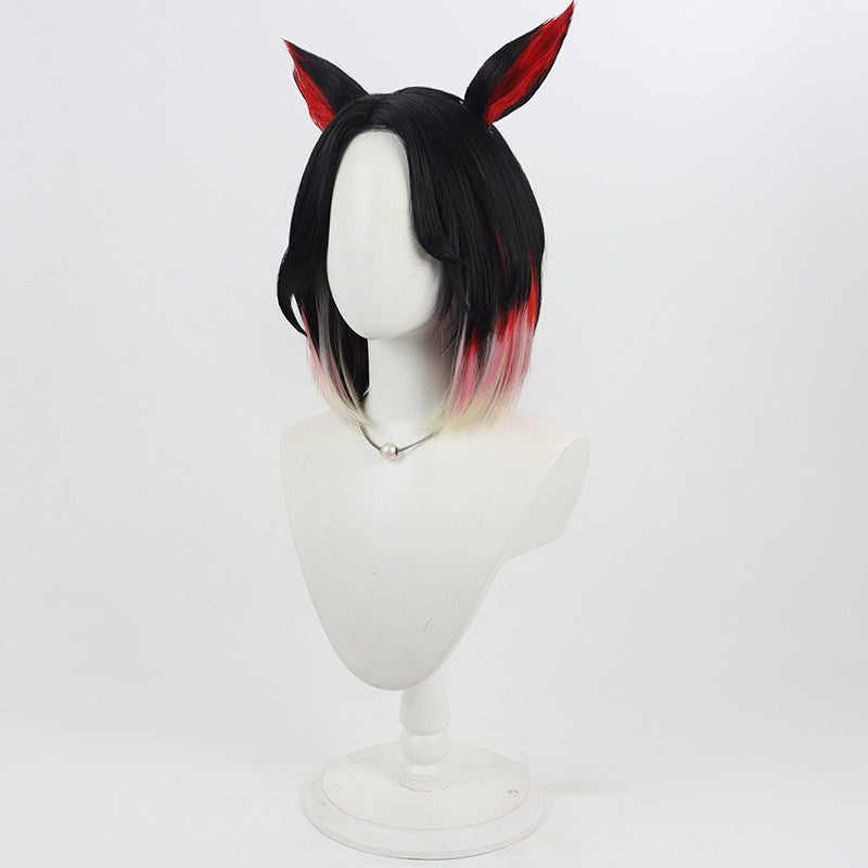 Rolecosplay League of Legends K/DA Ahri black cosplay wig - black gradient bob with ears - opposite side view