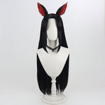 Rolecosplay League of Legends K/DA Ahri black cosplay wig - wig with black and red ears - front view