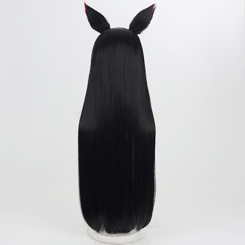 Rolecosplay League of Legends K/DA Ahri black cosplay wig - long black wig with ears - back view