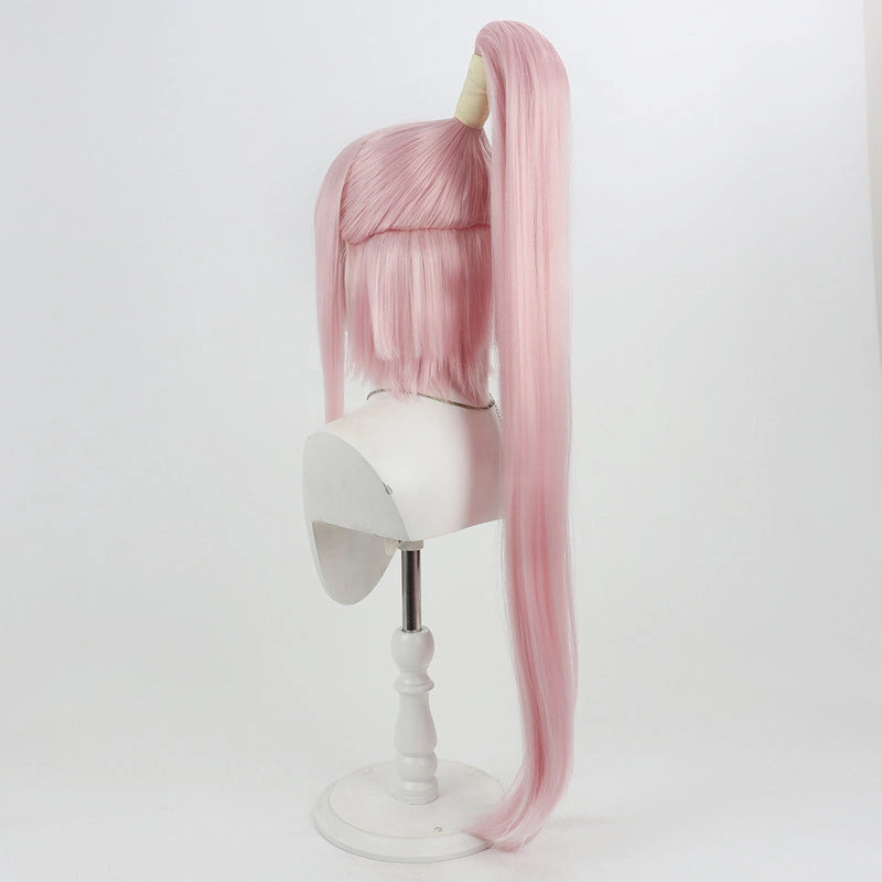 Rolecosplay K/DA Akali pink integrated ponytail cosplay wig - back three-quarter view