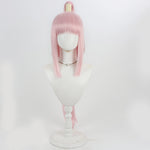 Rolecosplay K/DA Akali pink integrated ponytail cosplay wig - front view with straight bangs