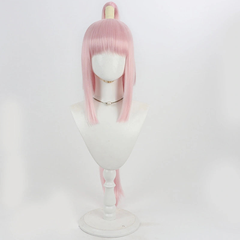 Rolecosplay K/DA Akali pink integrated ponytail cosplay wig - front view with straight bangs