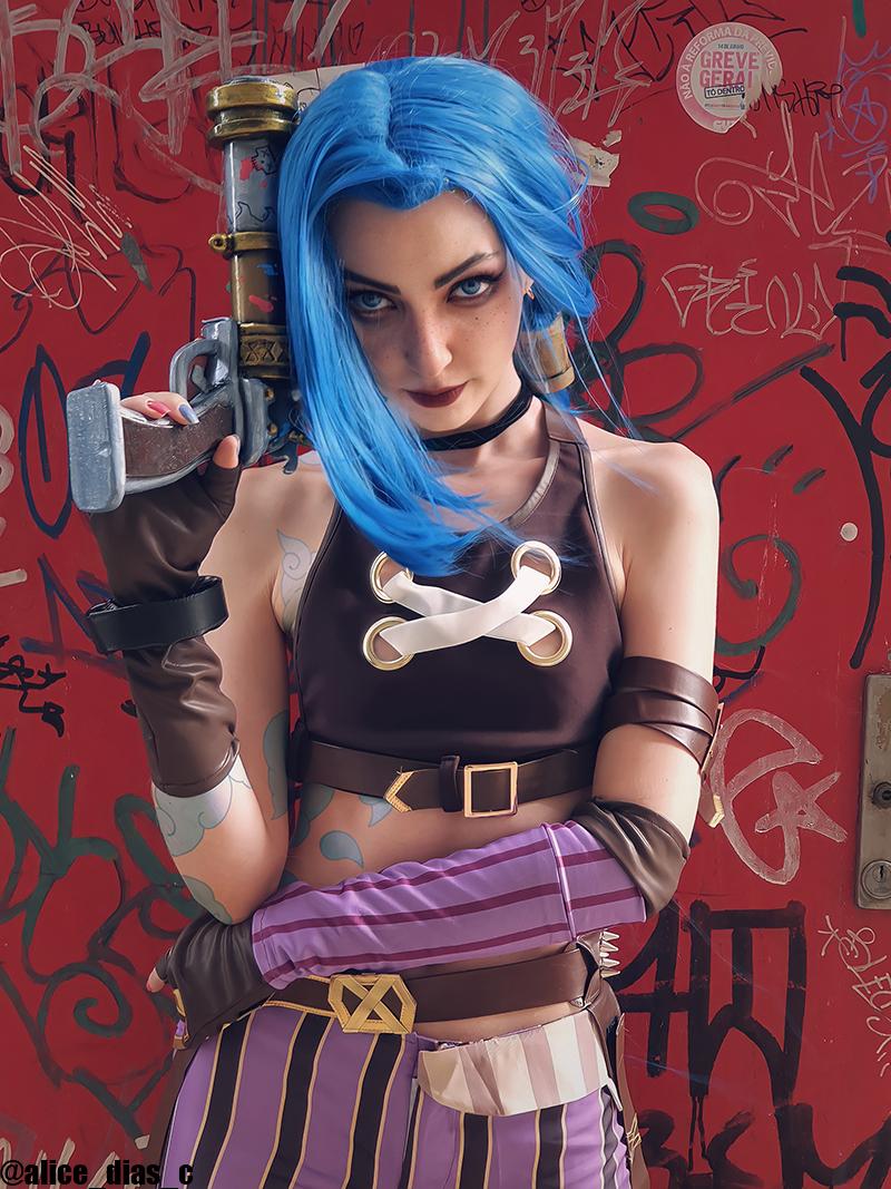 【In Stock】130cm Anime LOL Arcane Jinx Blue Cosplay Wigs